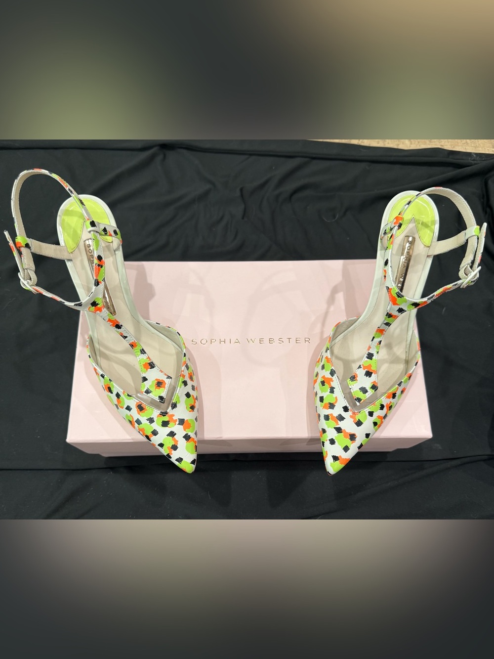 Sophia Webster Neon Leopard Print T-Strap Pumps EU 36 / US 6 Pointed Toe Heels